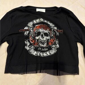 Zara Black and Red Long Sleeve Tee with Skull Graphic